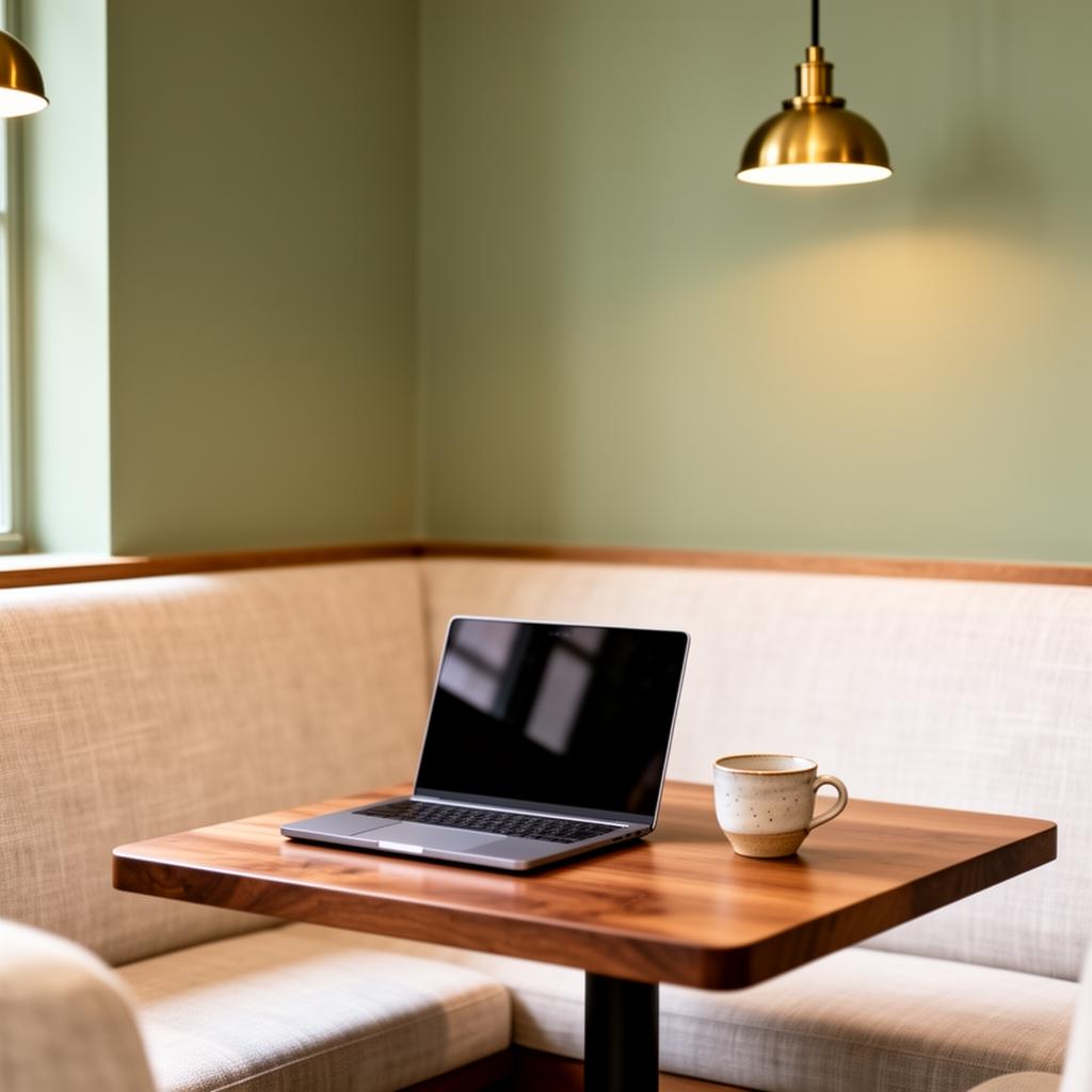 Professional working on a laptop at a quiet wooden desk inside the lounge